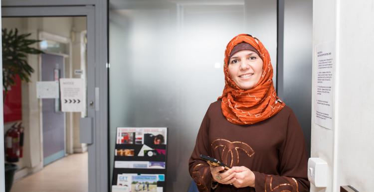 Young lady wearing head covering