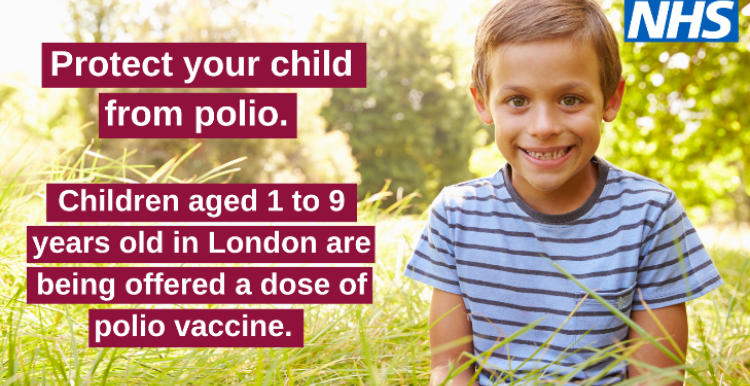 Polio information infographic, young boy sitting in park