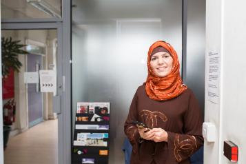 Young lady wearing head covering