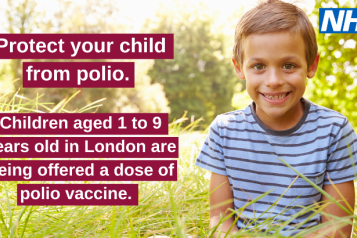 Polio information infographic, young boy sitting in park